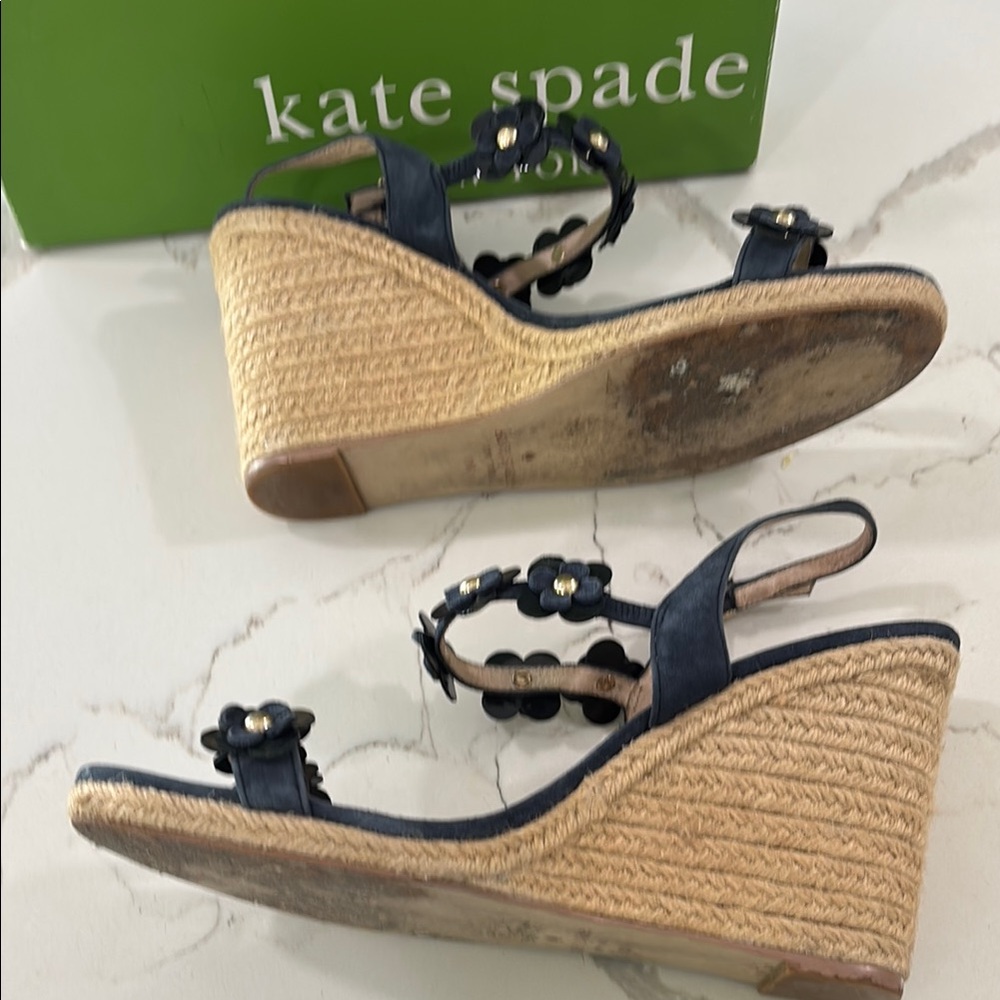 Kate Spade Dark Blue Floral Platform Wedges🩵 - Picture 3 of 6
